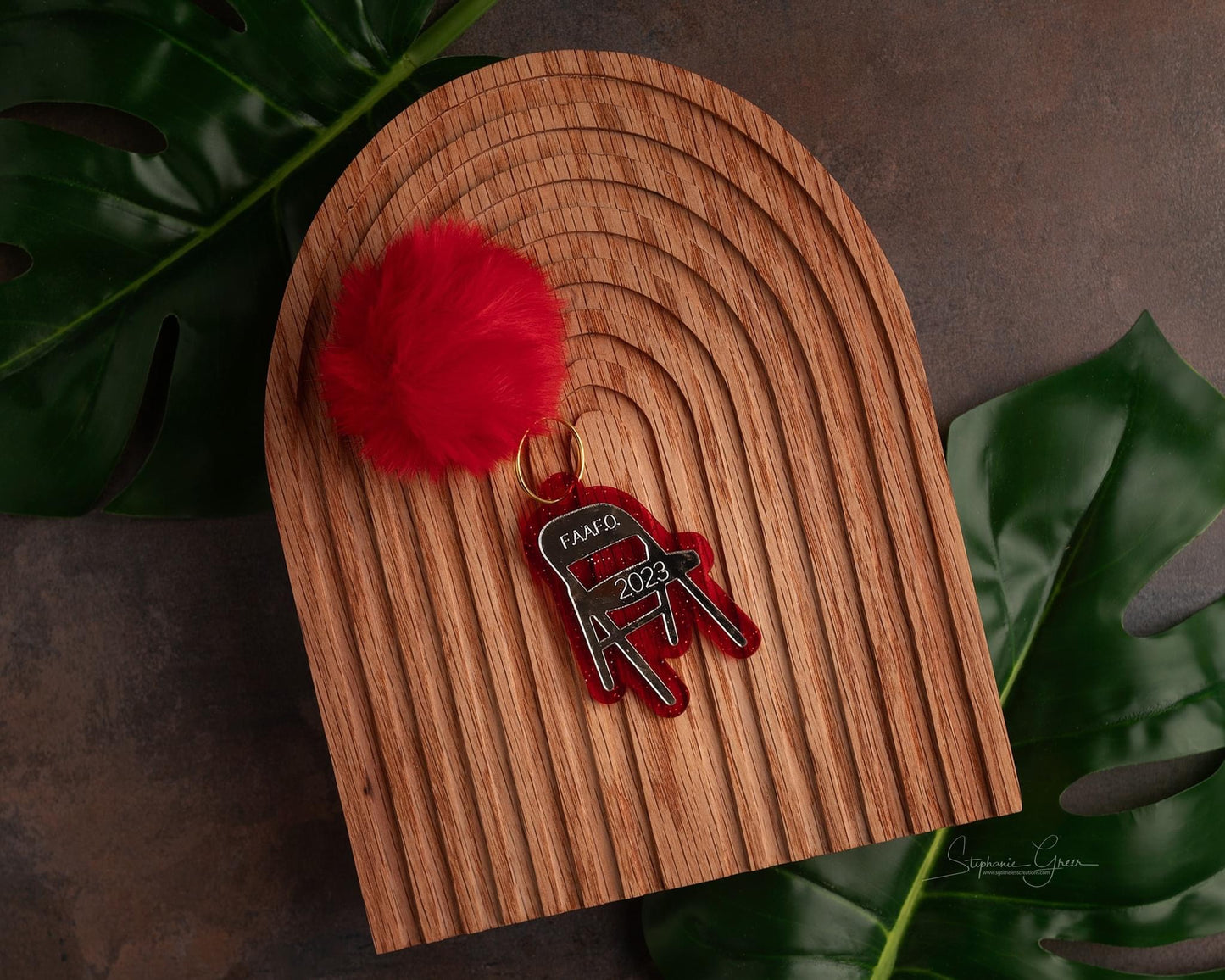 Folding Chair Keychain with fuzzy