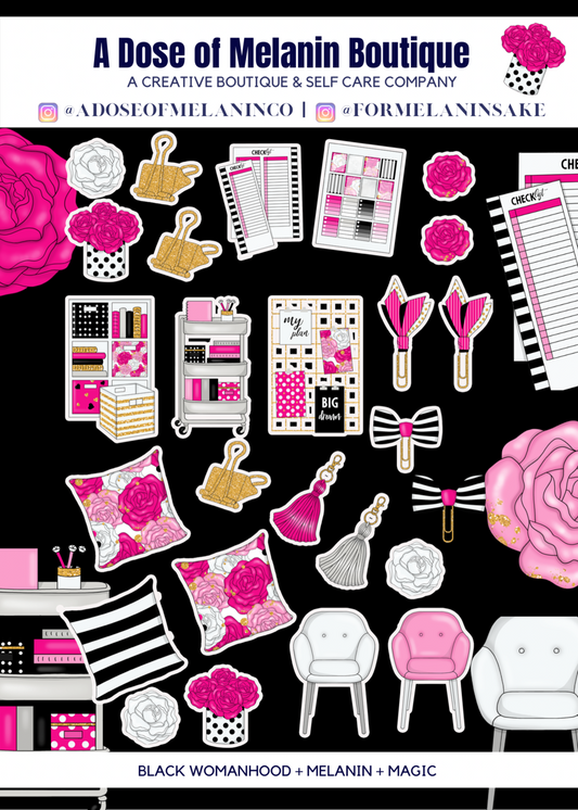 Pink + Black Office Glam Planner Sticker Kit